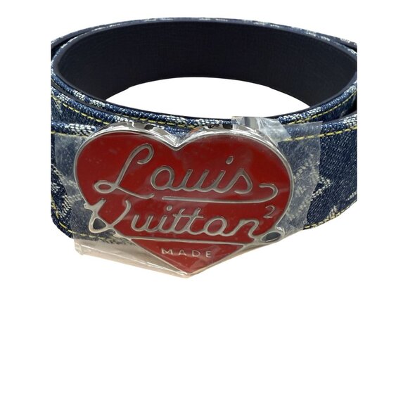 Louis Vuitton Blue Denim Heart Buckle Reversible Belt Made In Spain - Picture 2 of 11